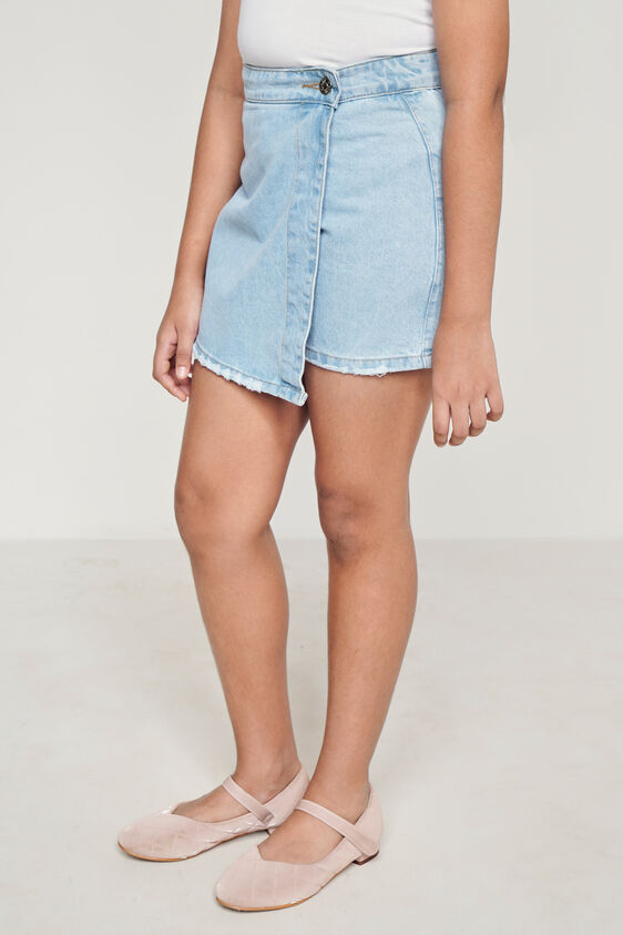 Light Blue Solid Straight Skirt, Blue, image 4